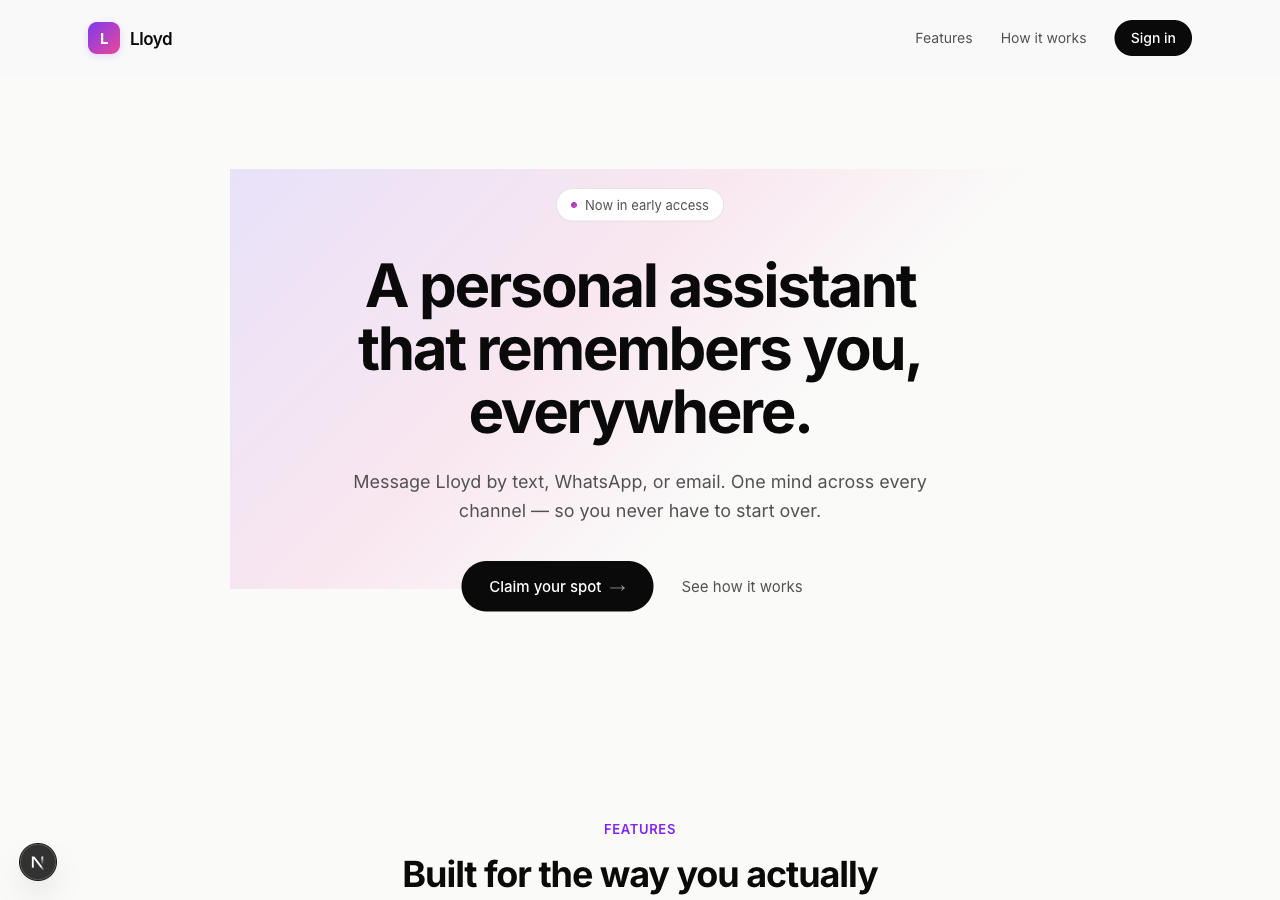 Landing page with the sign-up form visible above the fold.